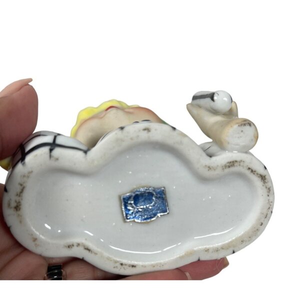 Vintage ROYAL SEALY JAPAN Girl Head Ceramic Vase Plaid/Blk Bow Blonde Hair - Picture 3 of 5